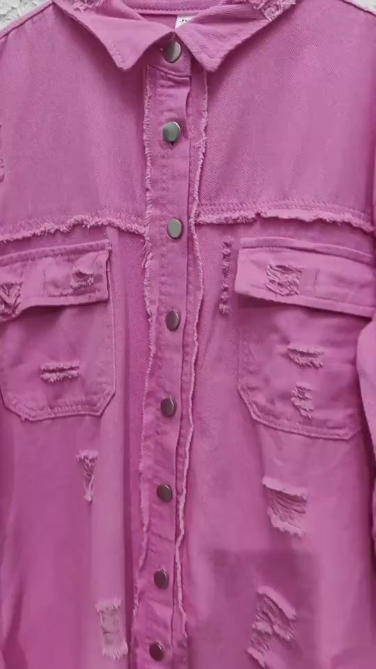 Fashion Ripped Shirt Jacket – Women’s Autumn & Spring Casual Top.
