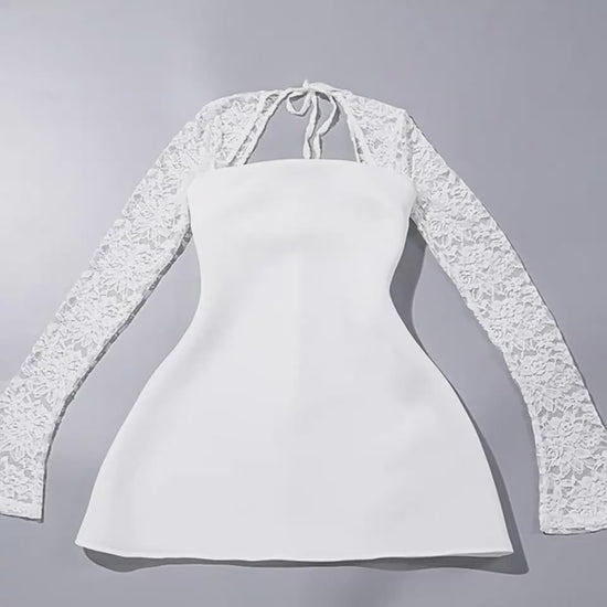 Y2K Lace Long Sleeve Dress – Sexy Corset Backless Lace-Up Short Dress for Women.