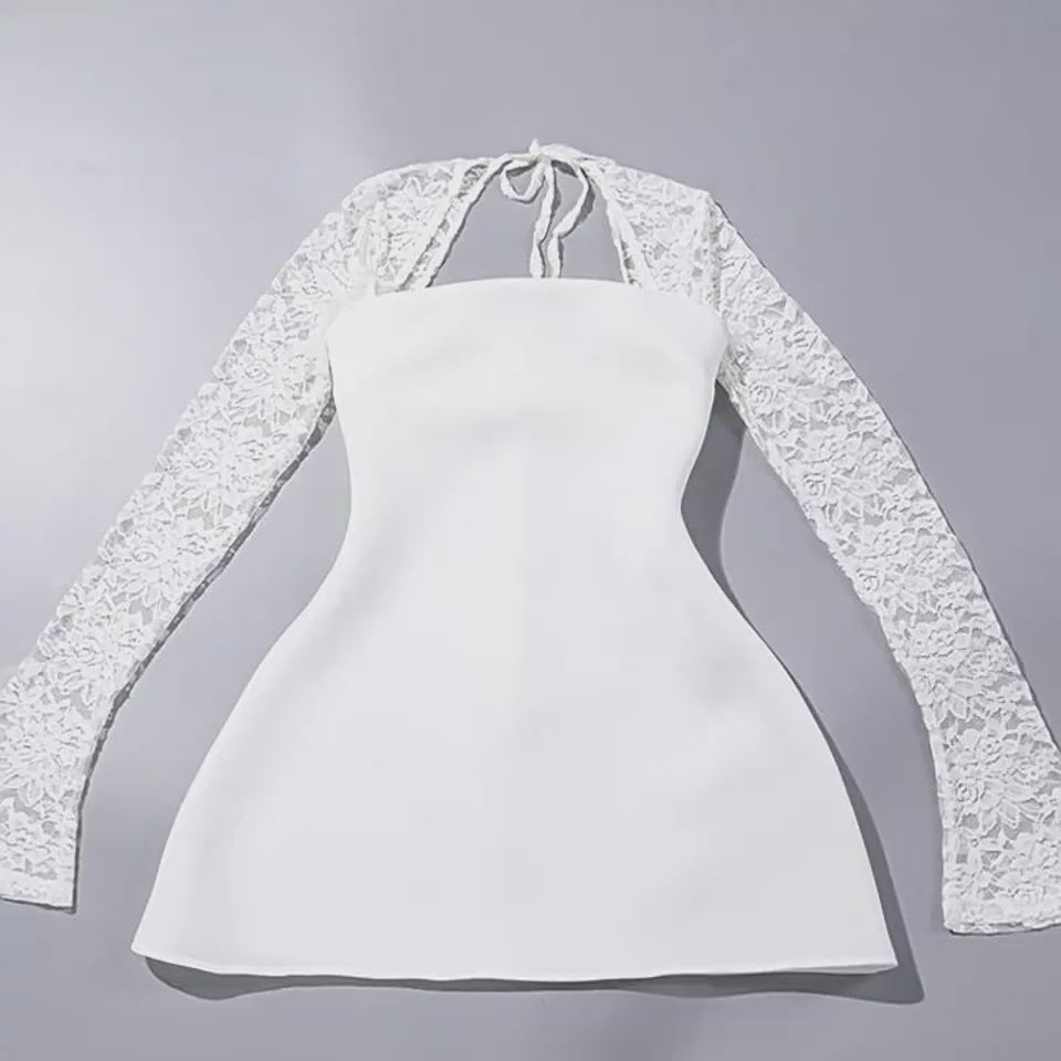 Y2K Lace Long Sleeve Dress – Sexy Corset Backless Lace-Up Short Dress for Women.